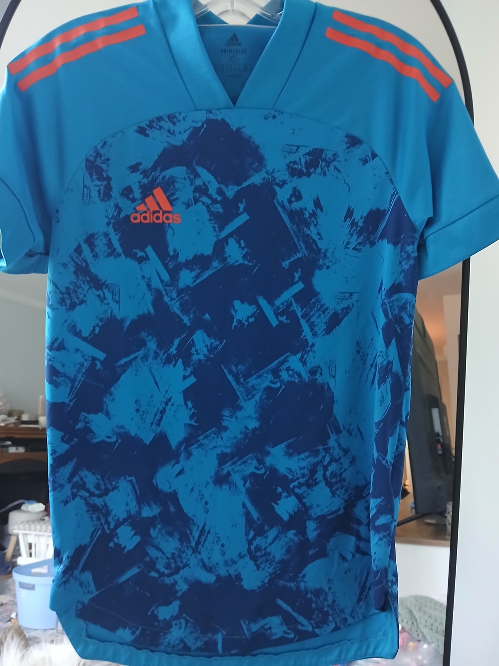 Adidas Condivo 20 PrimeBlue Soccer Football Futbol Jersey Blue Orange Mens Sz Xs